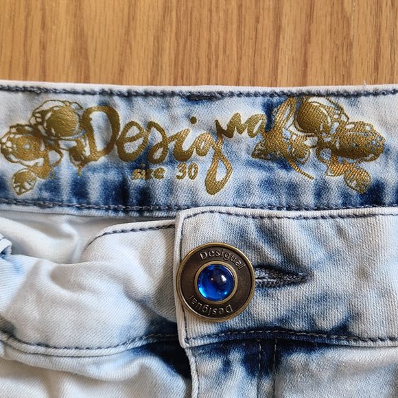 DESIGUAL EXOTIC JEANS 6 bleached patched stitched stretch denim cropped sz 30 - Picture 9 of 9